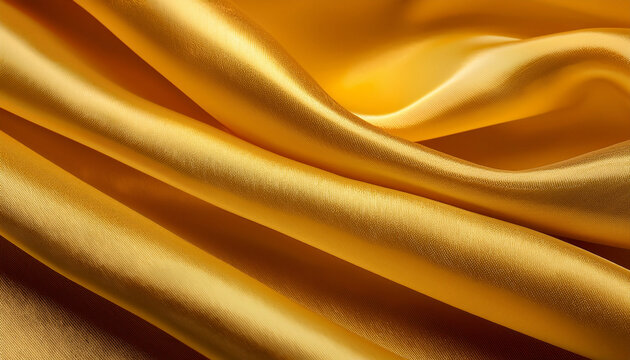 vibrant yellow silky fabric draped in flowing textures creating a rich luminous background ideal for fashion design and branding applications