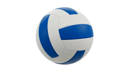 A single blue and white volleyball with distinct paneling is presented in a studio shot isolated on transparent background
