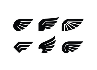 Set of Abstract Black Wing Icons, Minimalist Flat Design