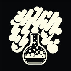 Retro Chemistry Flask with Bubbles and Vapor Science Graphic Design for Apparel © Bokul
