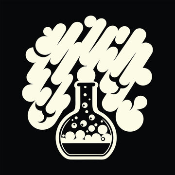 Retro Chemistry Flask with Bubbles and Vapor Science Graphic Design for Apparel