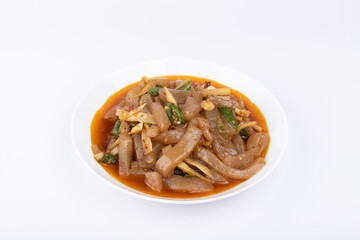 The stir-fried konjac on the plate