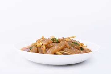 The stir-fried konjac on the plate