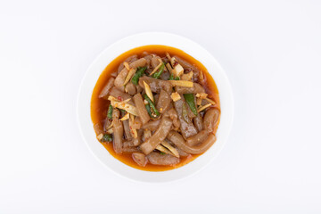 The stir-fried konjac on the plate