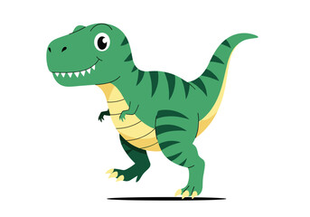 Obraz premium A cute cartoon green tyrannosaurus rex dinosaur walking with a happy expression