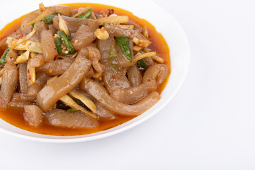 The stir-fried konjac on the plate