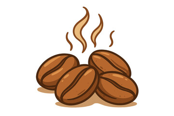 Roasted coffee beans with steam vector icon. Hot steaming coffee beans logo concept for cafe or shop. Aromatic espresso grain illustration for beverage and caffeine themes.