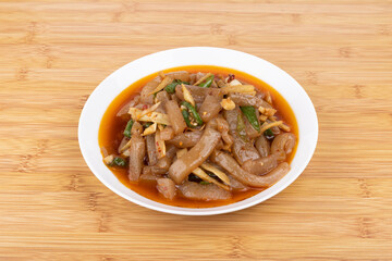 The stir-fried konjac on the plate