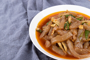 The stir-fried konjac on the plate