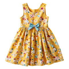 Obraz premium Charming Yellow Floral Girl's Summer Dress isolated on white background ,PNG. AI Generated.