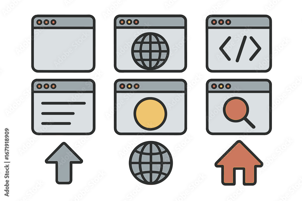 Wall mural web browser and website interface icon set. vector collection of flat cartoon illustrations for ui u