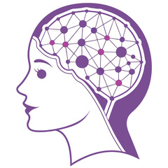 Creative Mind Illustration Woman's Profile with Brain Network and Connection, Abstract Design