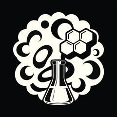 Science-Themed Emblem Illustrating Chemistry Experimentation and Molecular Structures Ideal for Science Apparel