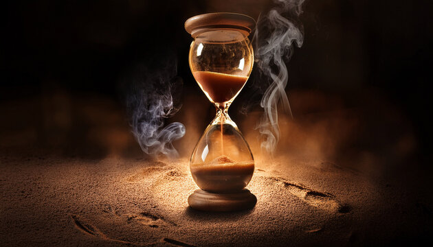 hourglass sand smoke glass burning time countdown dramatic dark concept hot ash