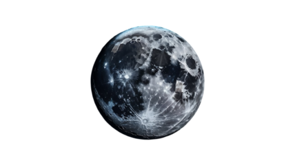 Surreal conceptual image of a textured egg with the surface of the moon imprinted on it isolated on transparent background