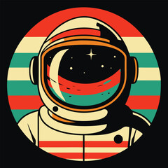 Naklejka premium Retro Spaceman Helmet with Moon and Stars Inside