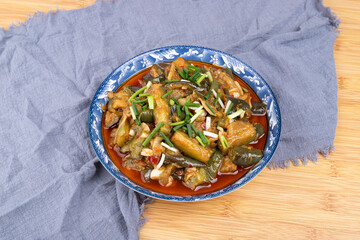 The stir-fried eggplant on the plate