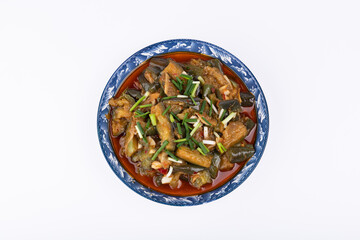 The stir-fried eggplant on the plate