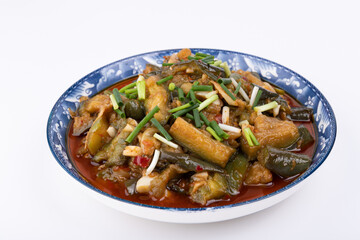 The stir-fried eggplant on the plate