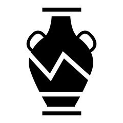 Black silhouette of an ancient decorative vase with handles and geometric pattern. Represents history, culture, pottery, ceramic art, and antiques.