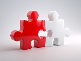 Red and White Puzzle Pieces Connecting