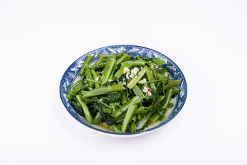 Garlic-mashed water spinach on the plate