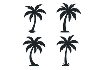 Palm tree silhouette vector icon set. Tropical plant, coconut tree symbol collection for summer travel, vacation, or beach logo design. Exotic nature jungle graphic element.