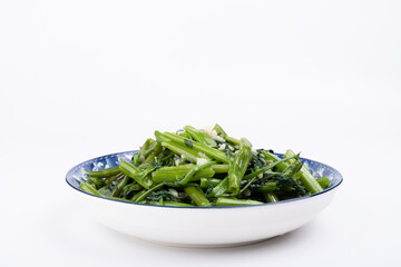 Garlic-mashed water spinach on the plate