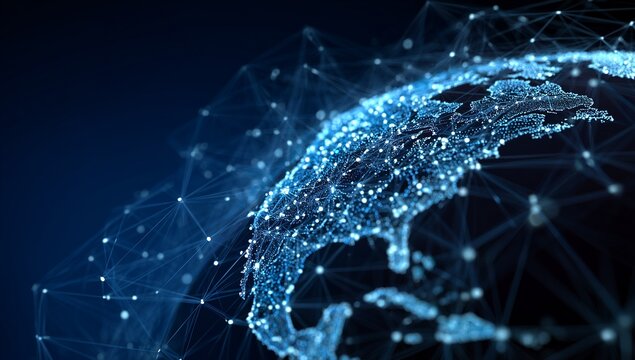 Digital World Map Visualization with Network Connections - Powered by Adobe