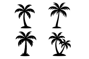 Palm tree silhouette icon set tropical summer beach nature forest vector cartoon illustration with transparent background ordered set collection for design