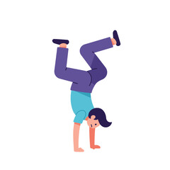 Fototapeta premium Person doing handstand exercise in a minimalist flat design illustration