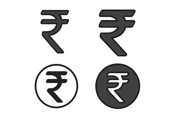 Rupee symbols set, India currency icons, Indian money symbol vector, black rupee sign illustrations, transparent background, ordered vector collection