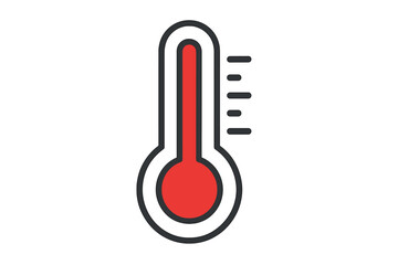 Thermometer symbol indicating high temperature with red liquid and scale in minimalist design, vector cartoon illustration set, transparent background, medical, weather, heat concept