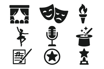 Theater and performance solid icon set, artistic entertainment symbols collection, vector cartoon illustration with transparent background, drama, acting, stage, culture icons, order 3
