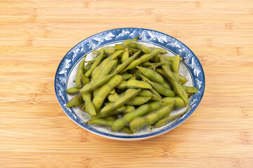 The boiled edamame on the plate