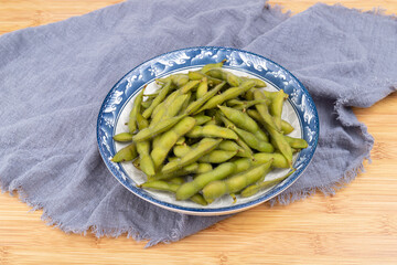 The boiled edamame on the plate