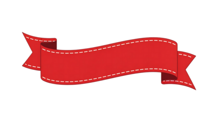 A classic red ribbon banner with stitched edges for text and design elements isolated on transparent background