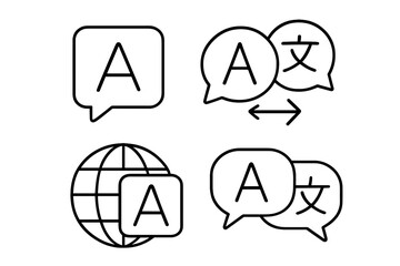 Translation Icons Set, Language Translation Chat Bubbles, Translate Service Symbols, Vector Line Icons, Communication, Global Language, Multilingual Chat, Speech Bubbles, Language Exchange