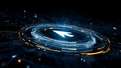 Futuristic Circular Interface with Arrow Symbol