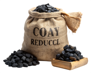 Coal: Burlap Sack & Lump Coal Pile - Energy Resource isolated on white background ,PNG. AI Generated.