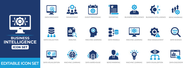 Business intelligence icon set. Solid icon collection.