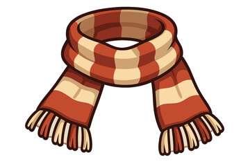Warm and Stylish Red and White Striped Scarf for Cold Weather, Winter Fashion Accessory, Cozy Knit, Cartoon Vector Illustration, Winter Clothing Essential, Transparent Background