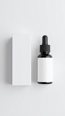 Dark Glass Dropper Bottle with White Label and Box Minimalist Presentation