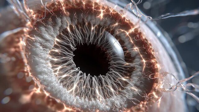 Prevention cataract concept ,Close Up View of Eye Showcasing Intricate Detail of Iris and Pupil with Glowing Electric Patterns