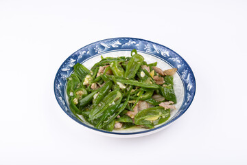 Stir-fried pork with green peppers on the plate