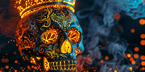 Vibrant Skull with Crown and Intricate Patterns