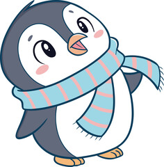 Adorable Kawaii Penguin with Scarf | Cute Pastel Chibi Cartoon Illustration