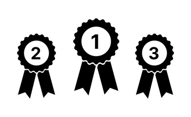 Award ribbons or medals set isolated on white background. First, second and third place. Vector icon or sign.