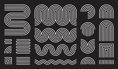 Aesthetic contemporary stripe line art, Hand drawn abstract minimal element mid century vector set.