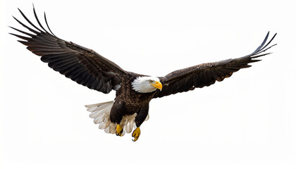 bald eagle flying isolated on white background for wildlife and nature projects